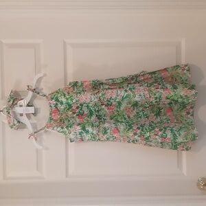 Janie and Jack Fully lined Tropical Floral Ruffle Sundress & Headband NWT